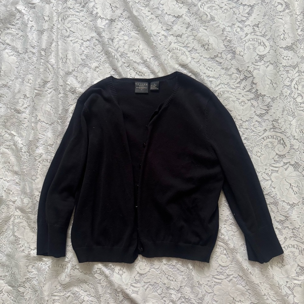 Vintage Tailor B. Moss Black Cardigan Lightweight Sweater Size L